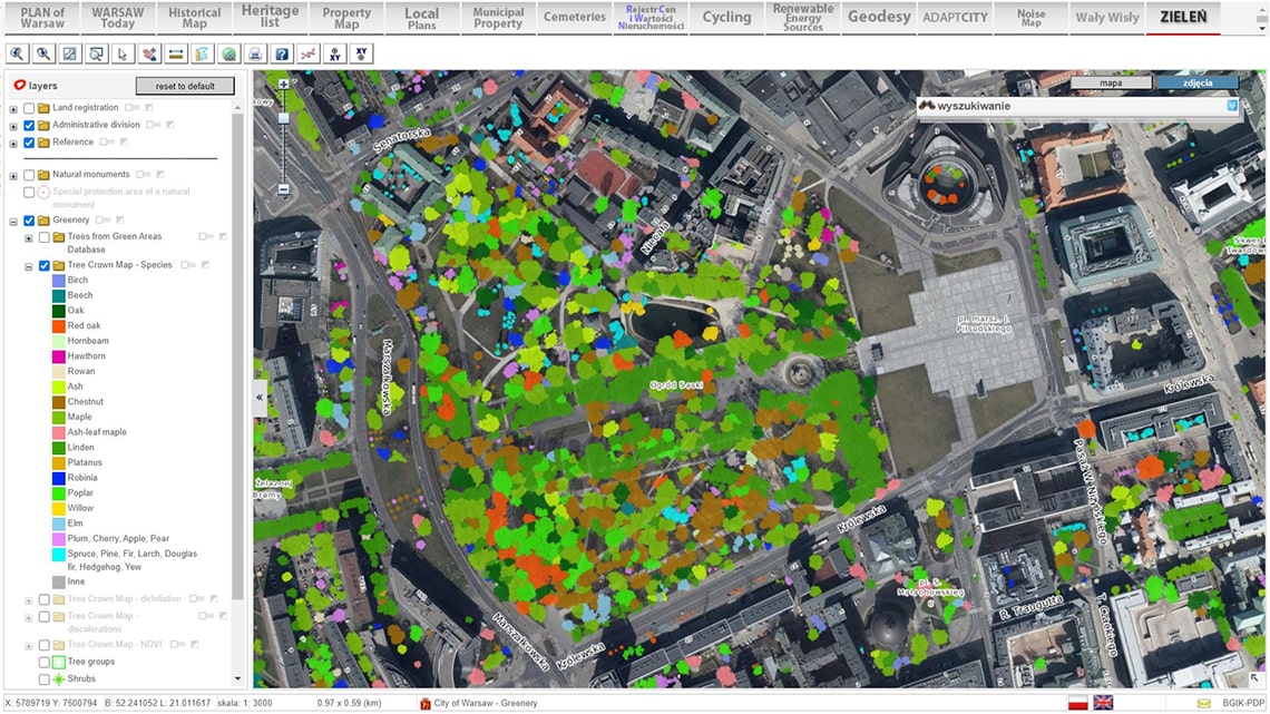 mapa gatunków drzew